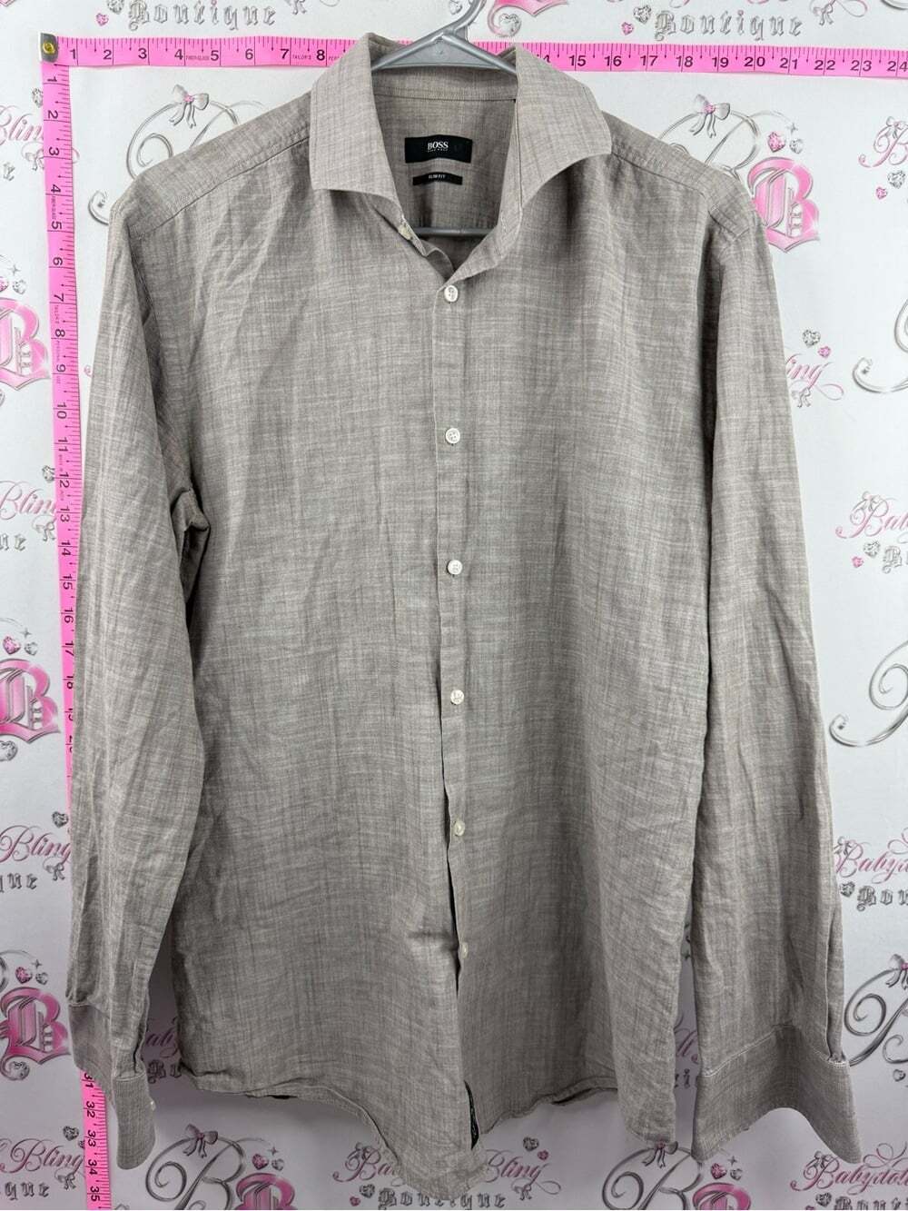 Hugo BOSS Jason Italy Men's Long Sleeve Button-Up Shirt — Light Gray Taupe